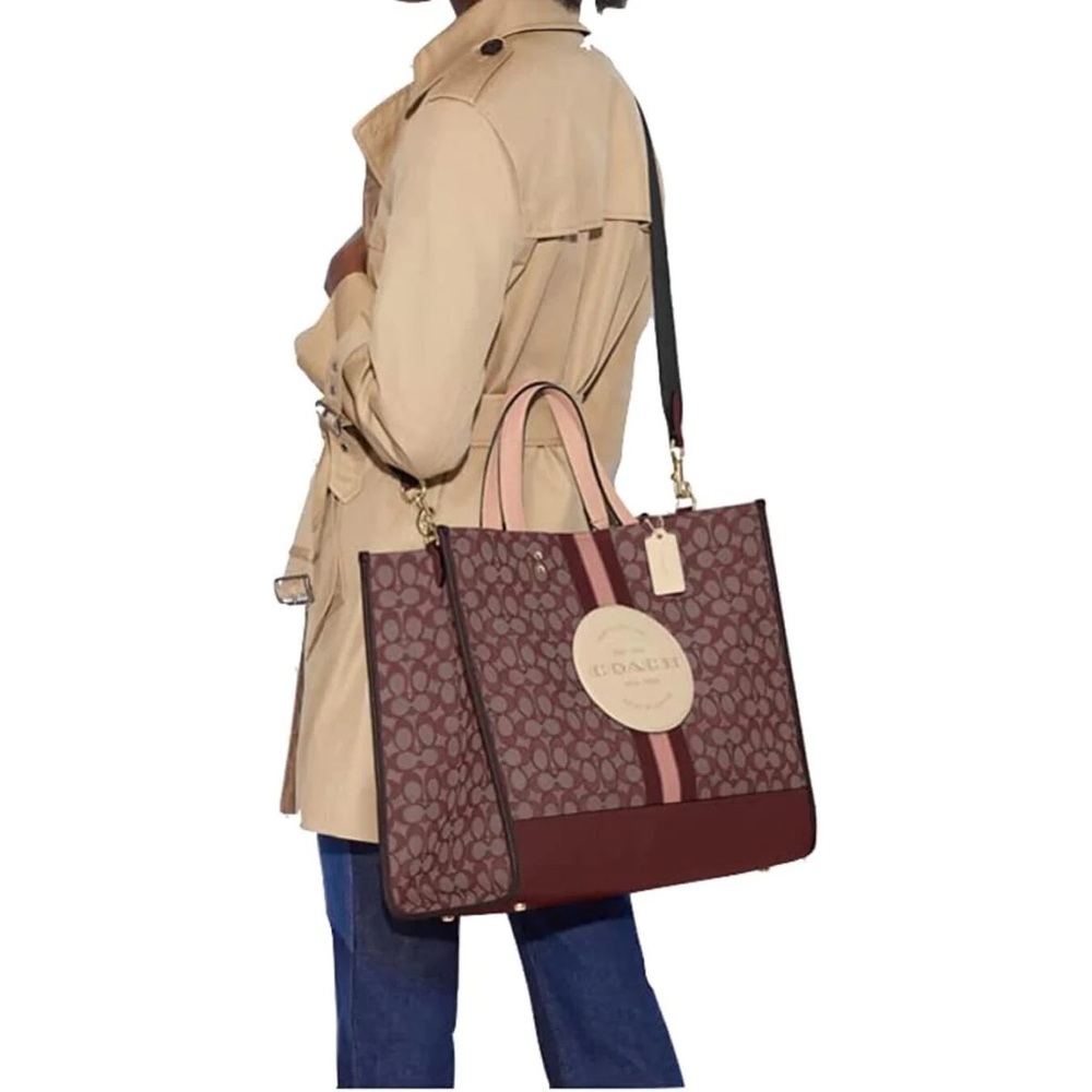 Coach Dempsey Tote 40 In Signature Jacquard With Stripe Coach Patch In Wine - Picture 14 of 14